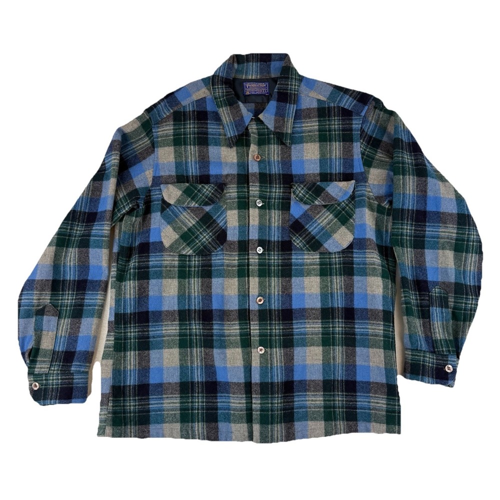 VTG Pendleton Board Shirt Loop Collar Button-Up Mens Large Plaid Flannel REPAIRS